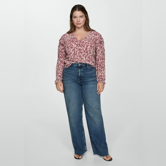 Mango Floral Ruffle Blouse - Pink Size Extra Large - Picture 5 of 7